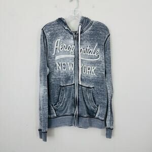 Aeropostale Gray Distressed Full Zip Sweater Women’s Size M